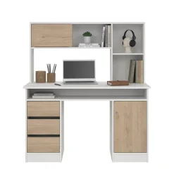 Kantoorbureau Function Plus Wit Jackson Hickory Met Bovenkast - Giga Living
