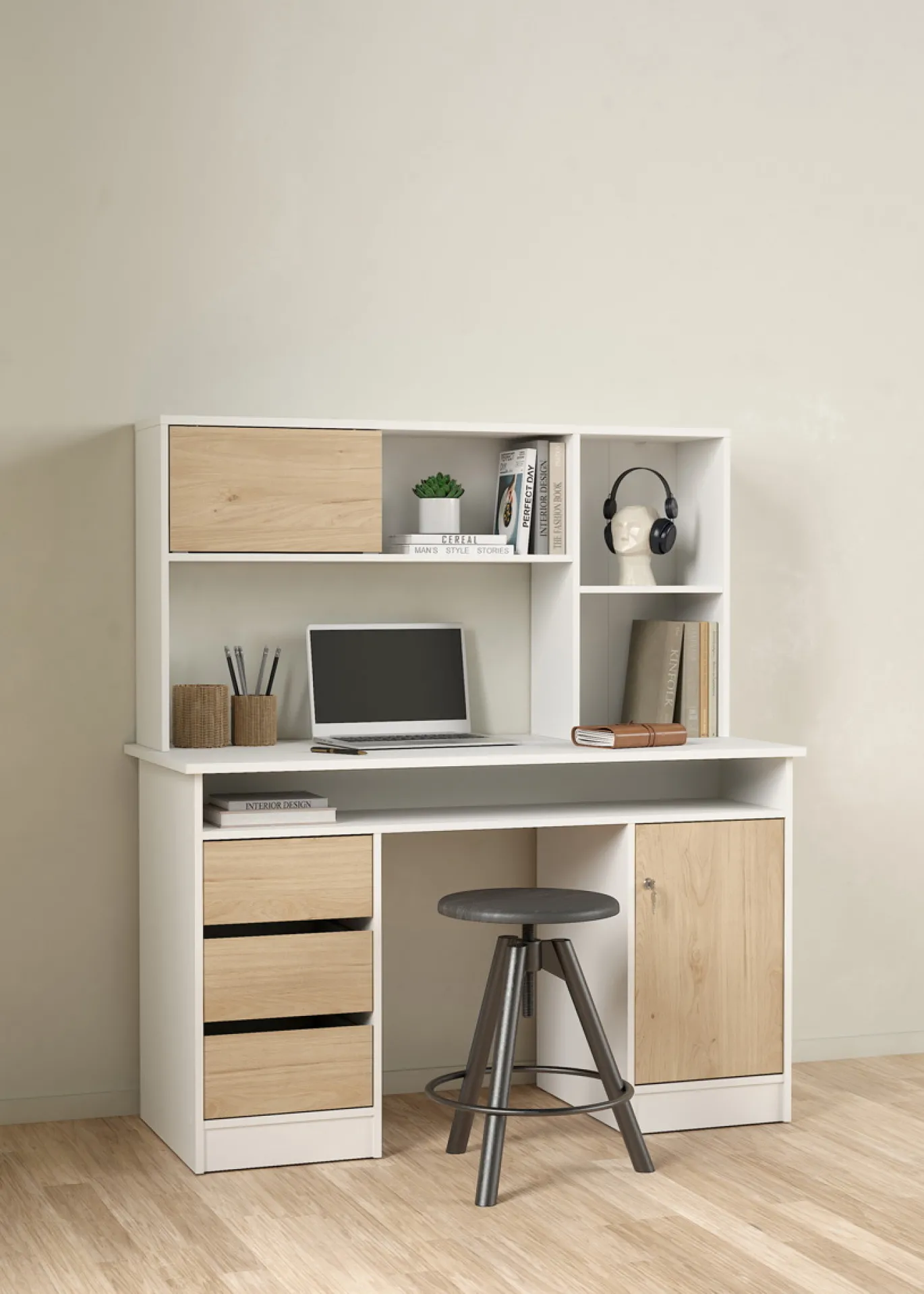 Kantoorbureau Function Plus Wit Jackson Hickory - Giga Living