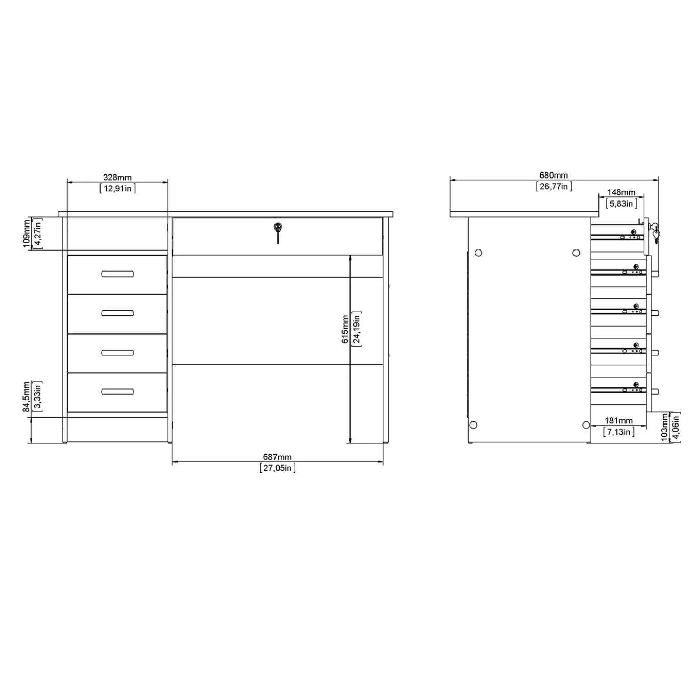 Kantoorbureau Function Plus Wit 5-lades - Giga Living