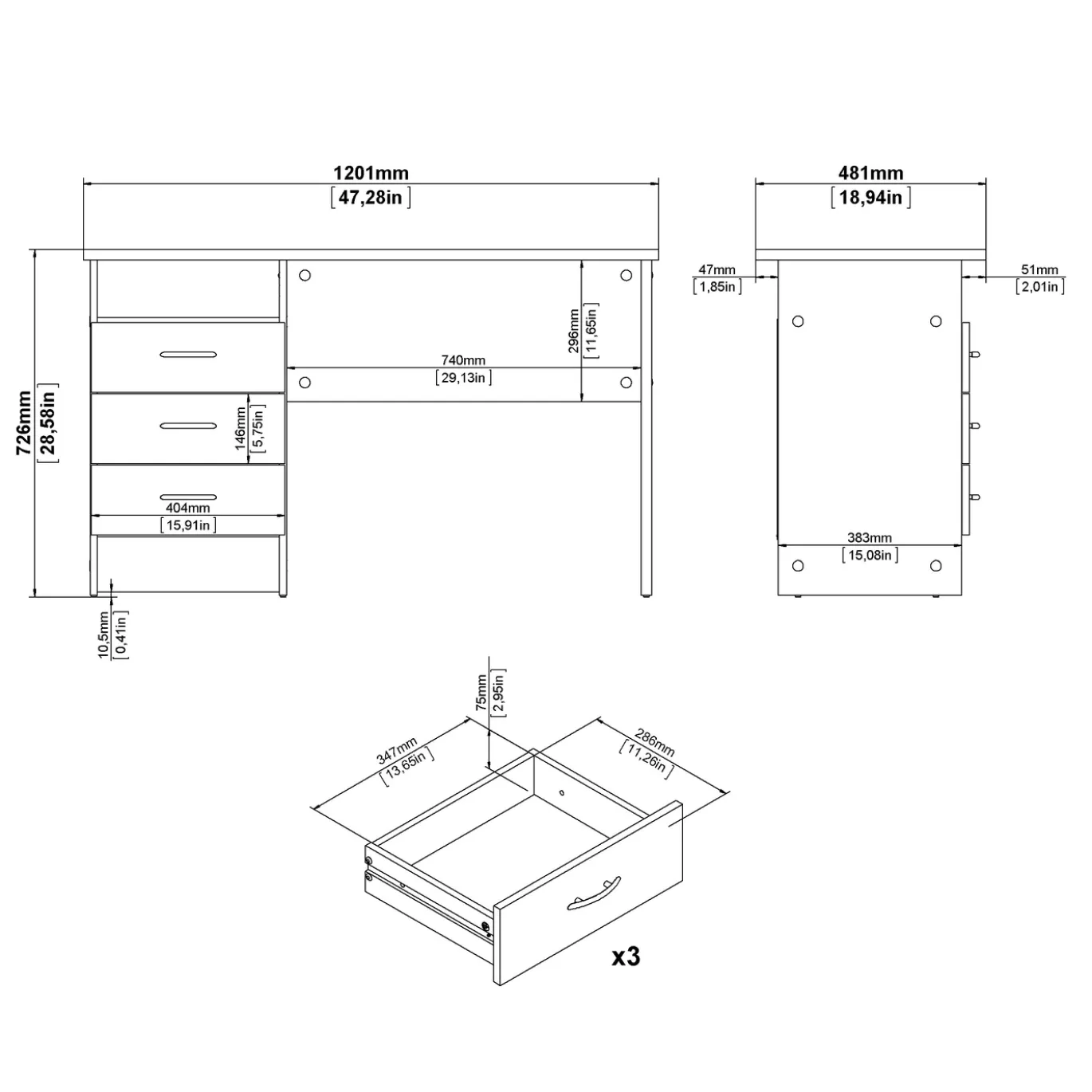 Kantoorbureau Function Plus Wit/Naturel 3-lades - Giga Living