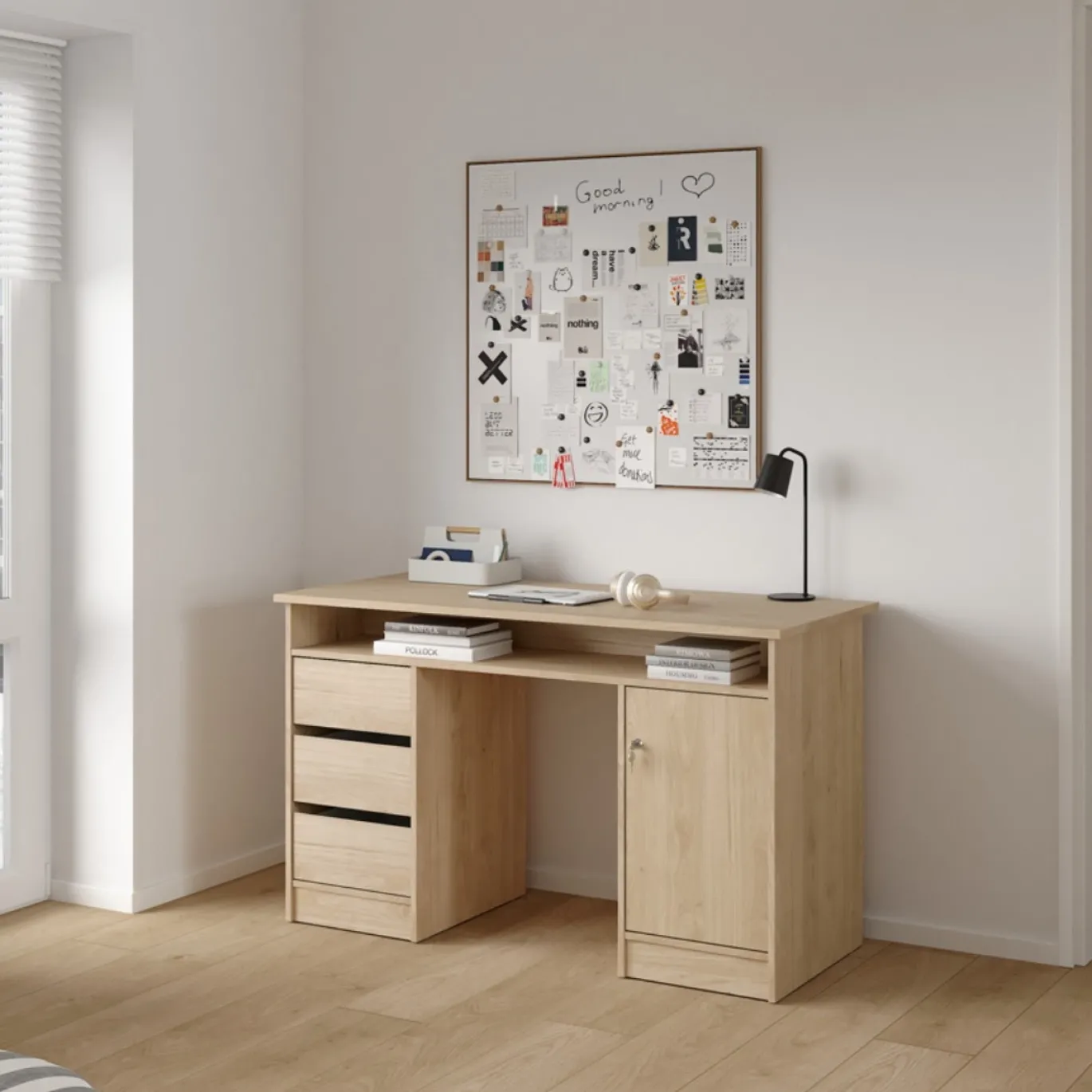 Kantoorbureau Function Plus Jackson Hickory Dicht + 3-lades - Giga Living