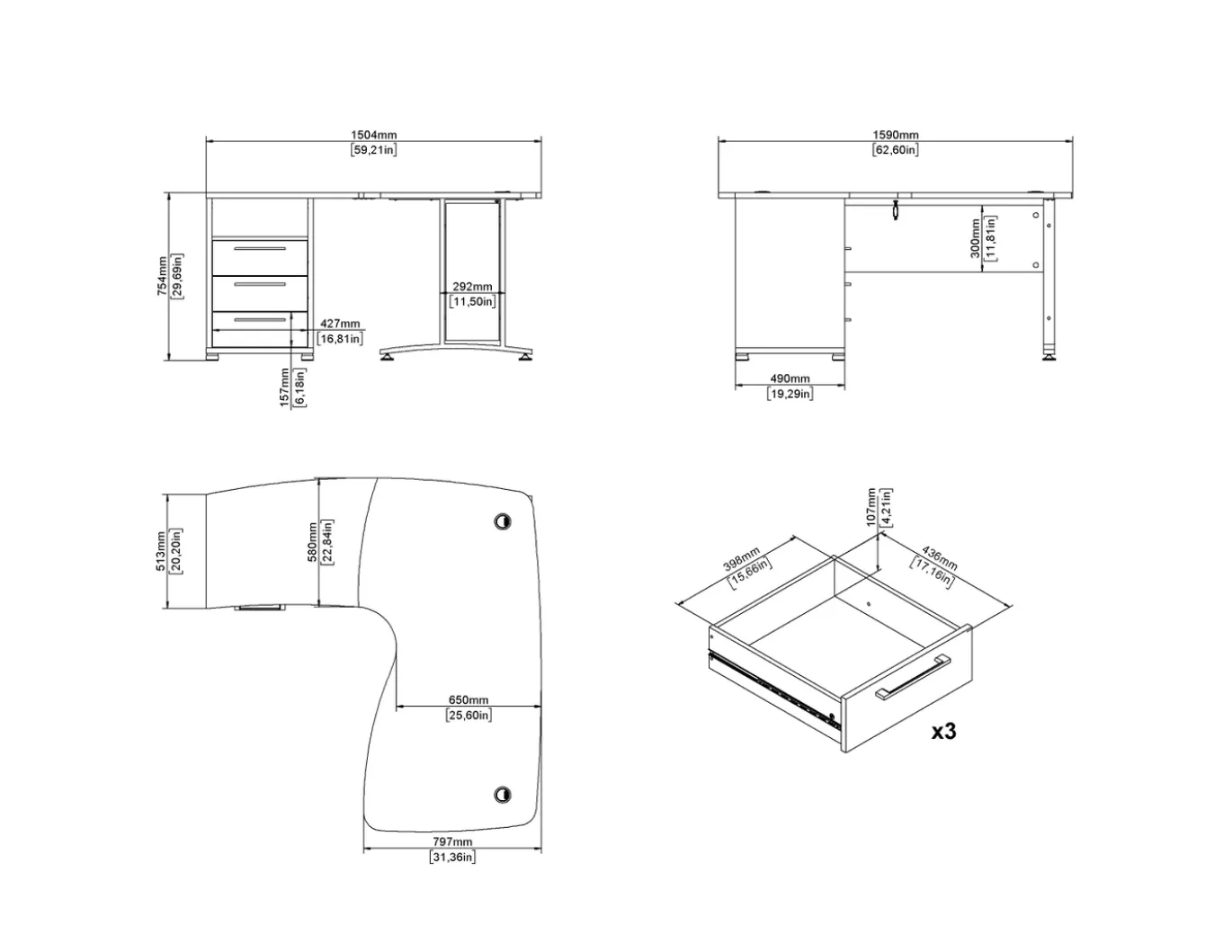 Kantoorbureau Prima Wit/Naturel - Giga Living