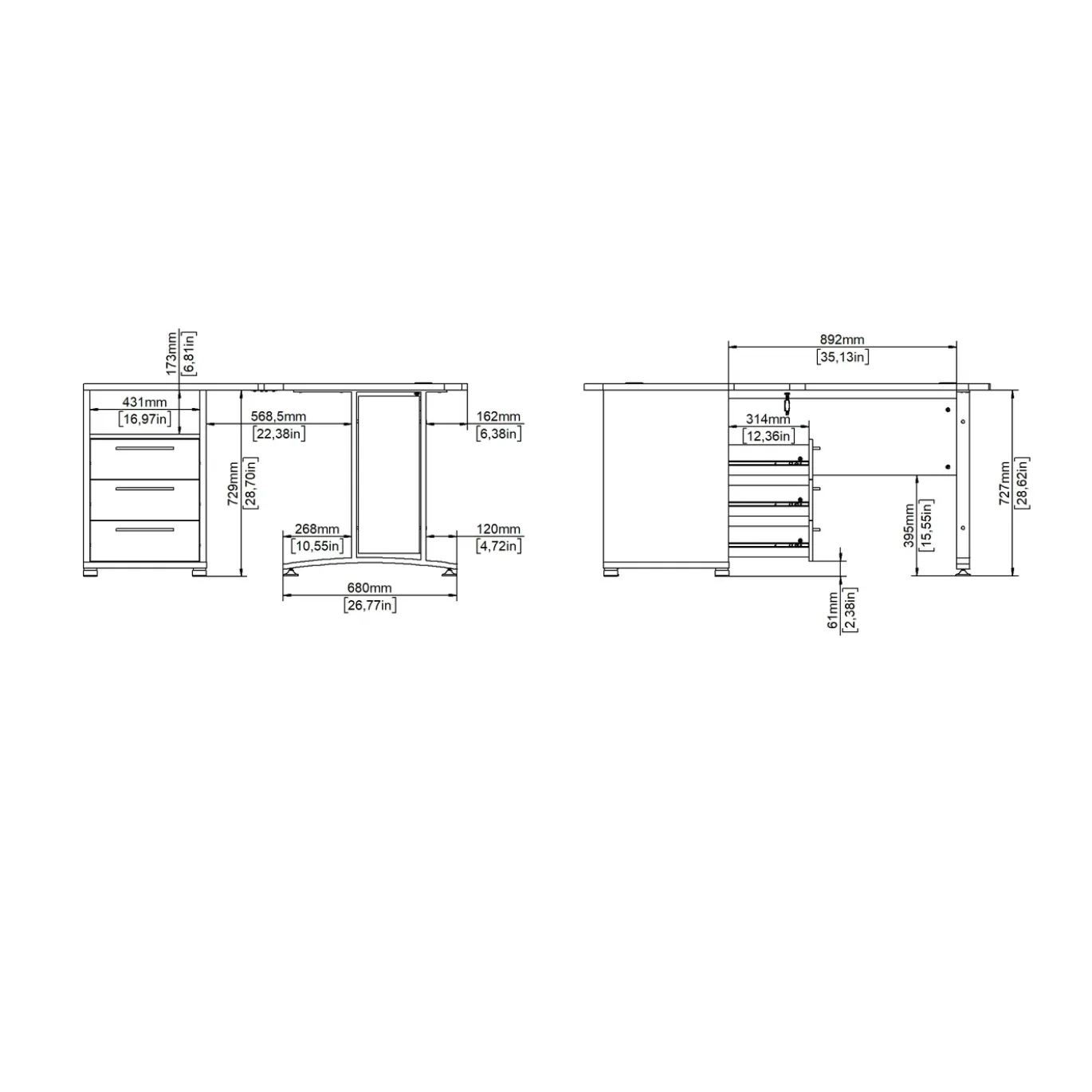 Kantoorbureau Prima Wit/Naturel - Giga Living