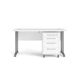Kantoorbureau Prima Wit Zilvergrijs Staal Met Lades 150x80cm - Giga Living