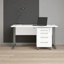 Kantoorbureau Prima Wit Zilvergrijs Staal Met Lades 150x80cm - Giga Living