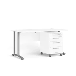Kantoorbureau Prima Wit Zilvergrijs Staal Met Lades 150x80cm - Giga Living