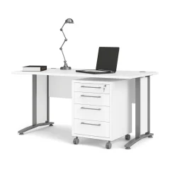Kantoorbureau Prima Wit Zilvergrijs Staal Met Lades 150x80cm - Giga Living