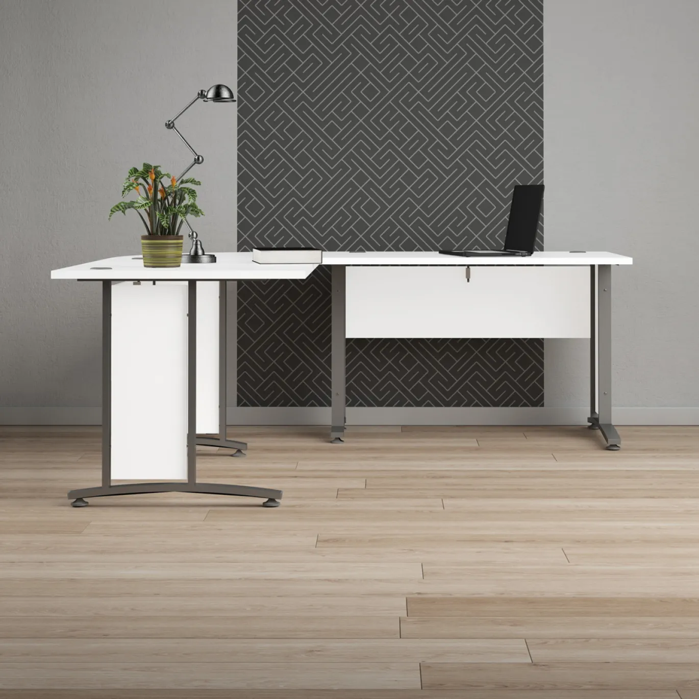 Kantoorbureau Prima Wit Zilvergrijs Staal 200x200cm - Giga Living