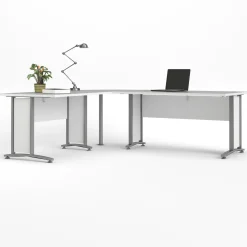 Kantoorbureau Prima Wit Zilvergrijs Staal Met Lades 200x230cm - Giga Living