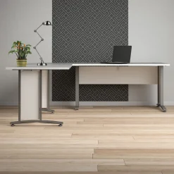 Kantoorbureau Prima Wit Zilvergrijs Staal Met Lades 200x230cm - Giga Living