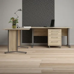 Kantoorbureau Prima Zilvergrijs Staal Naturel Met Lades 200x230cm - Giga Living