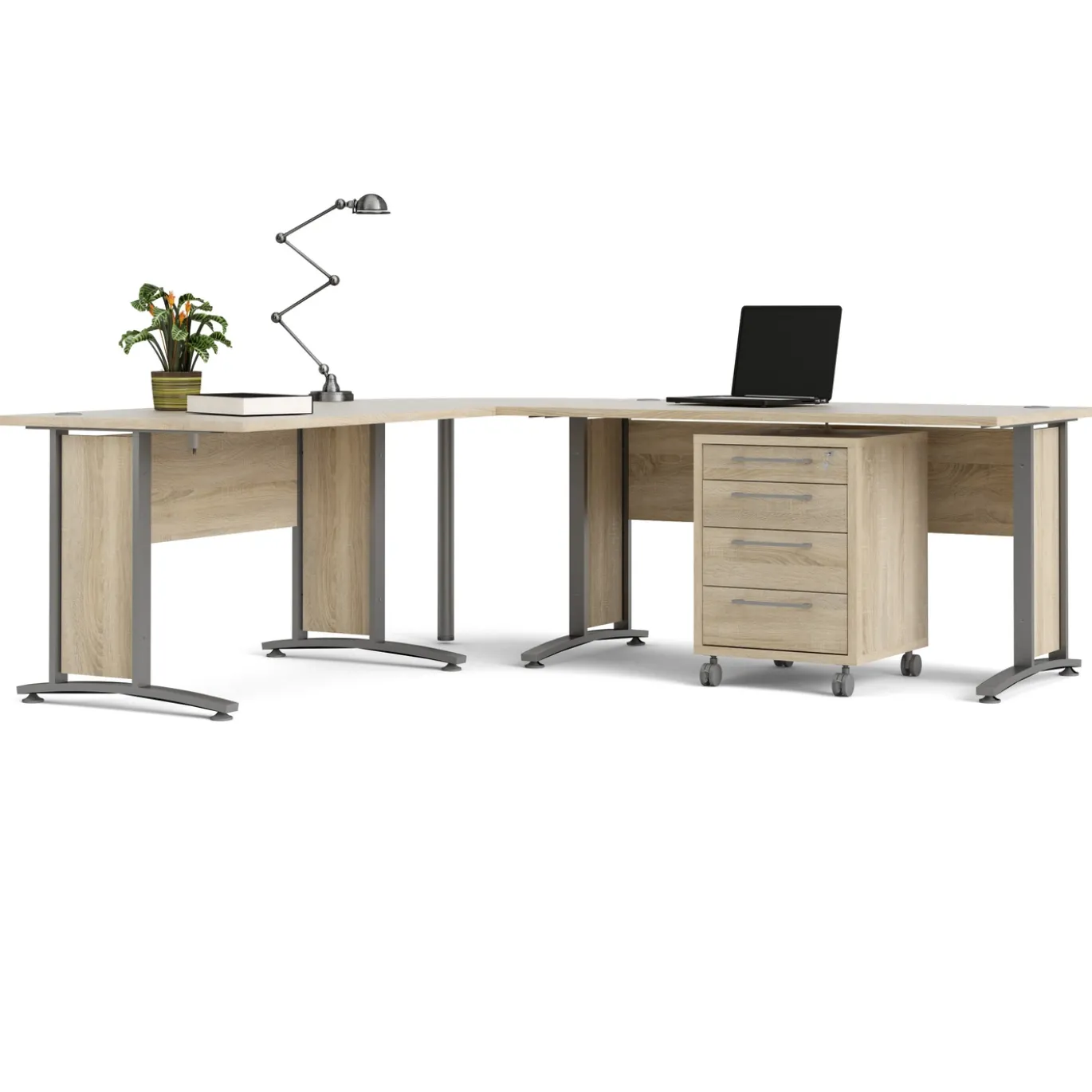 Kantoorbureau Prima Zilvergrijs Staal Naturel Met Lades 200x230cm - Giga Living
