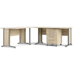 Kantoorbureau Prima Zilvergrijs Staal Naturel Met Lades 200x230cm - Giga Living