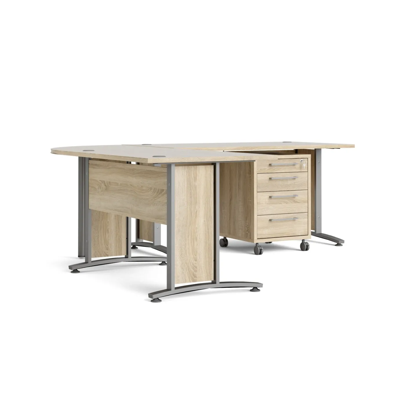 Kantoorbureau Prima Zilvergrijs Staal Naturel Met Lades 200x230cm - Giga Living