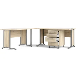 Kantoorbureau Prima Zilvergrijs Staal Naturel Met Lades 200x230cm - Giga Living