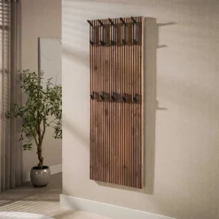 Kapstok Panel Hoog 10 Haken Massief Acacia/Bruin - Giga Meubel