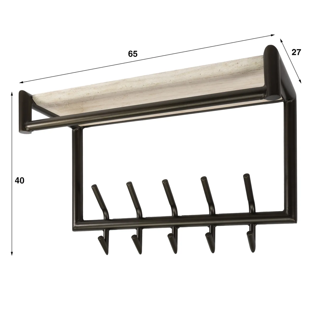 Kapstok Terra Roede En Hoedenplank 2x5 Haken 65cm Melamine Travertin - Giga Meubel