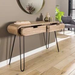 Kaptafel Barrel 2 Laden Massief Mango Sand - Giga Meubel