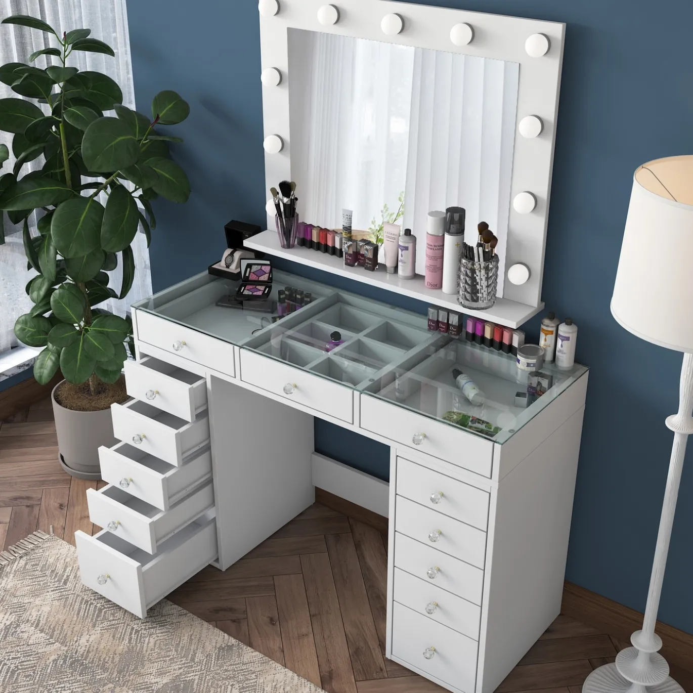 Kaptafel Beyas Wit/Glas 120cm Incl. Spiegel