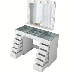 Kaptafel Beyas Wit/Glas 120cm Incl. Spiegel