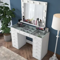 Kaptafel Beyas Wit/Glas 120cm Incl. Spiegel