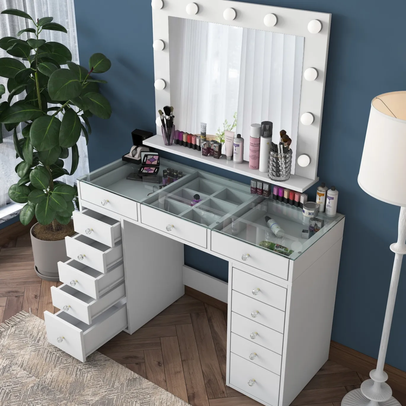 Kaptafel Beyas Wit/Glas 120cm Incl. Spiegel
