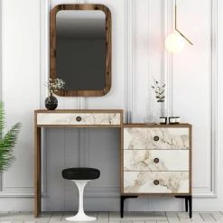 Kaptafel Lizbon Marmerlook Wit/Walnoot