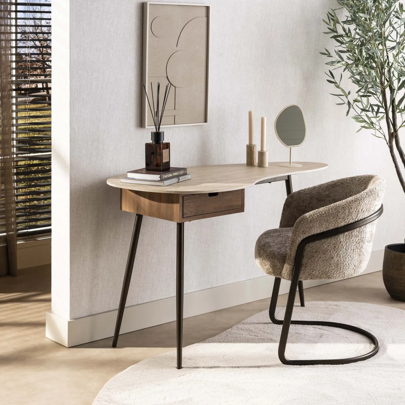 Kaptafel Travino 1 Lade Keramiek Travertin - Giga Meubel