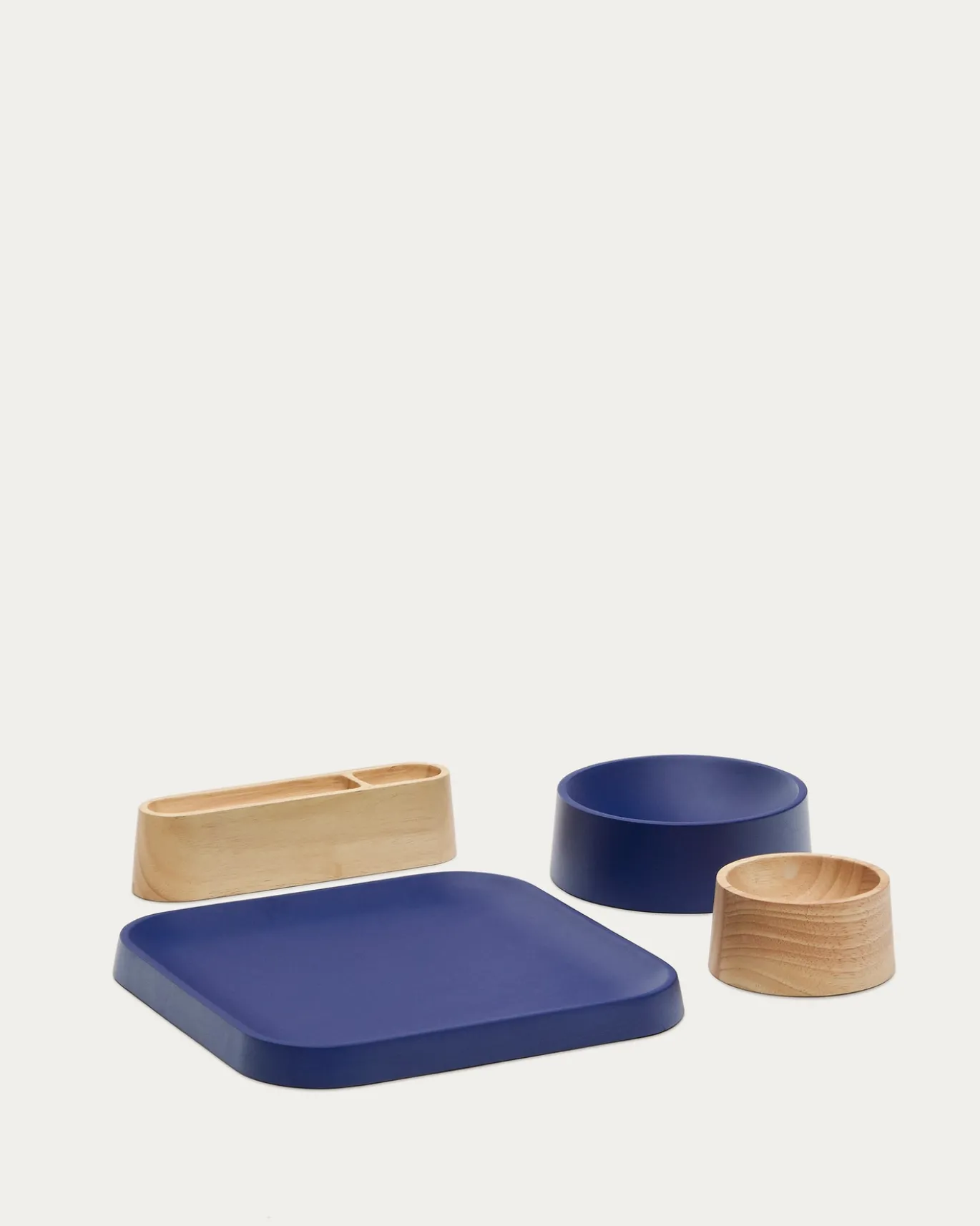 Kave Home Aperitiefschaaltjes Bletz Set Blauw En Naturel Acaciahout