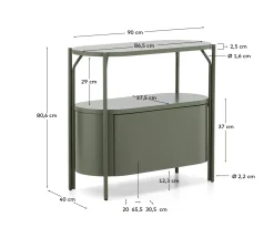 Kave Home Badkamermeubel Arely met Stalen Structuur Groen Gelakt MDF 90x40cm