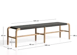 Kave Home Bank Alipa Massief Acaciahout Grafiet Touw 200cm