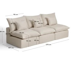 Kave Home Bank Anarela Linnen Beige 270cm
