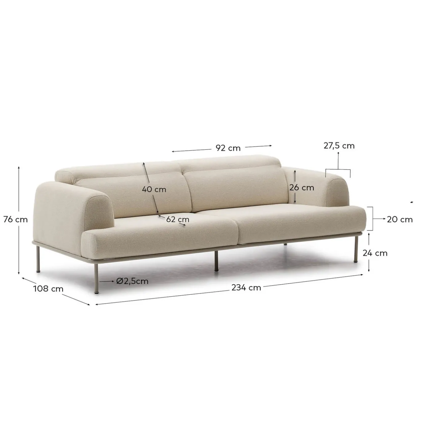 Kave Home Bank Aurum 3-Zits Ecru