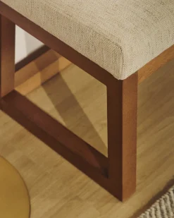 Kave Home Bankje Loya Beige Chenille En Beukenhout Walnootkleurig 128cm