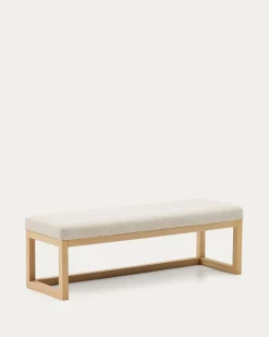 Kave Home Bankje Loya Beige Chenille En Beukenhout 128cm