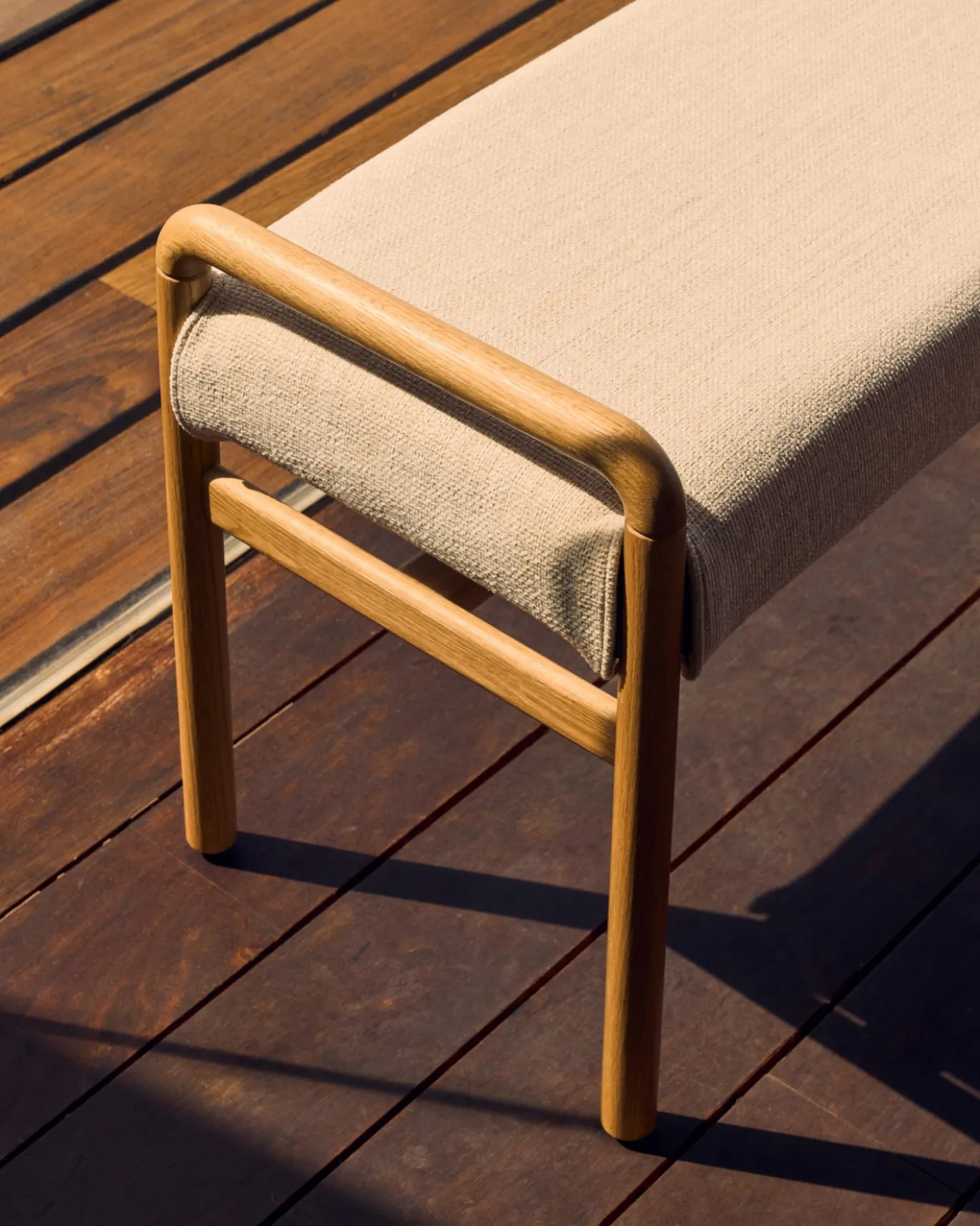 Kave Home Bankje Macaret Massief Eikenhout Naturel Afneembare Hoes 120cm