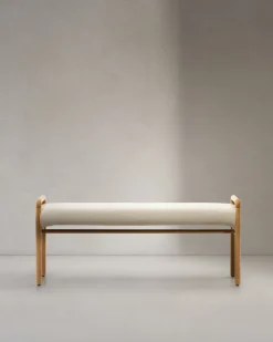 Kave Home Bankje Macaret Massief Eikenhout Naturel Afneembare Hoes 120cm