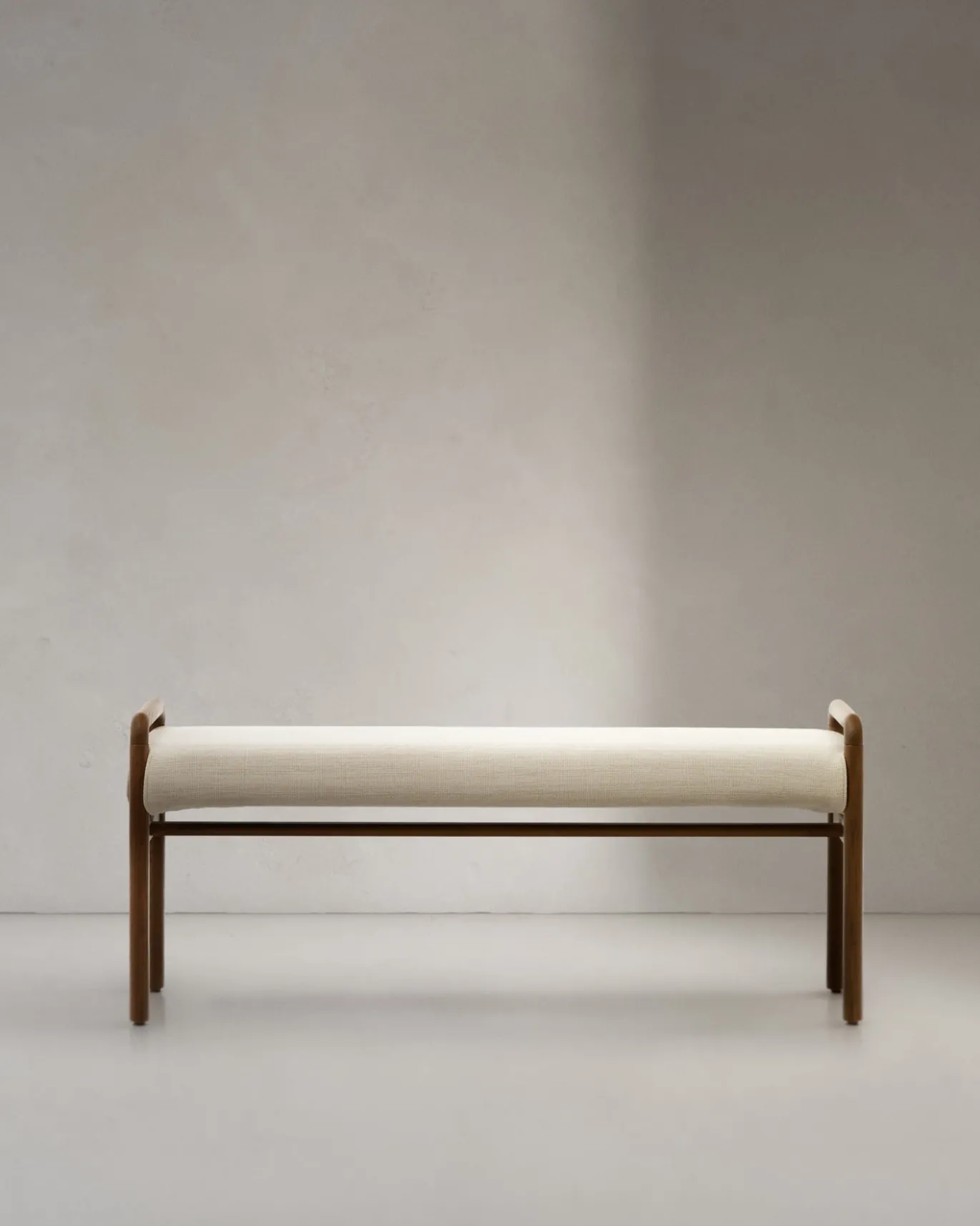 Kave Home Bankje Macaret Massief Eikenhout Bruin Afneembare Hoes 120cm