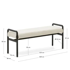 Kave Home Bankje Macaret Massief Eikenhout Zwart Afneembare Hoes 120cm