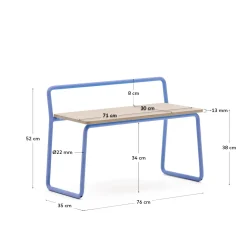 Kave Home Bankje Tinn Essenfineer met Blauw Frame 75cm