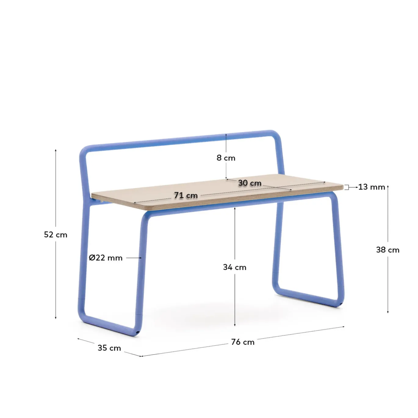 Kave Home Bankje Tinn Essenfineer met Blauw Frame 75cm