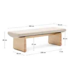 Kave Home Bankje Topaz Beige Chenille En Essenhout Naturel 150cm