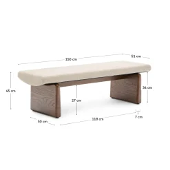 Kave Home Bankje Topaz Beige Chenille En Essenhout Bruin 150cm