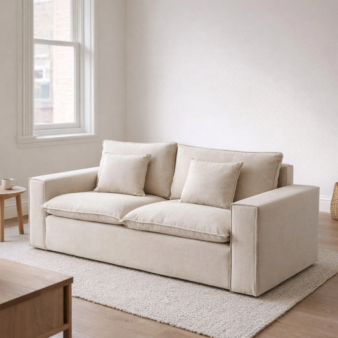 Kave Home Bank met Armleuning Anarela Linnen Beige 220cm