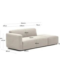 Kave Home Bank Neom 2-zits Modulair Beige Eindpaneel 244cm