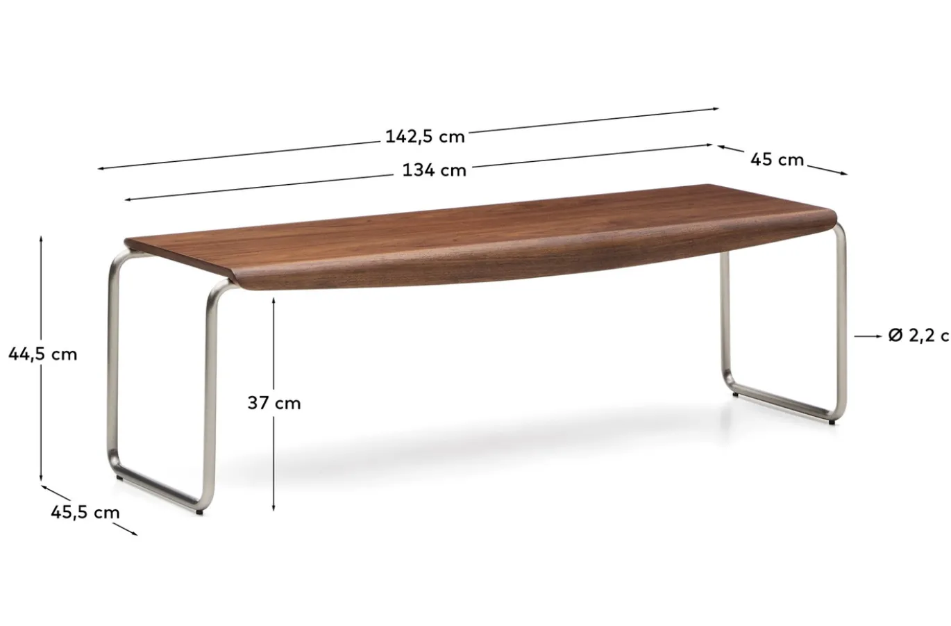 Kave Home Bank Tarsel Walnootfineer met RVS Frame 142cm