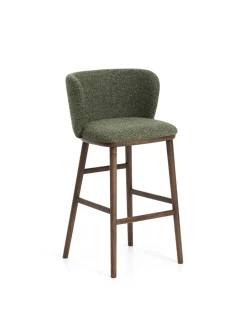 Kave Home Barkruk Ciselia Chenille Donkergroen/Walnoot