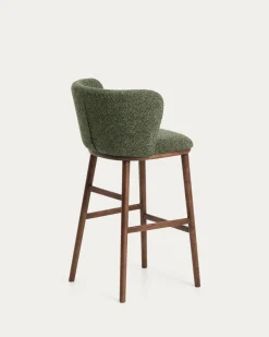 Kave Home Barkruk Ciselia Chenille Donkergroen/Walnoot