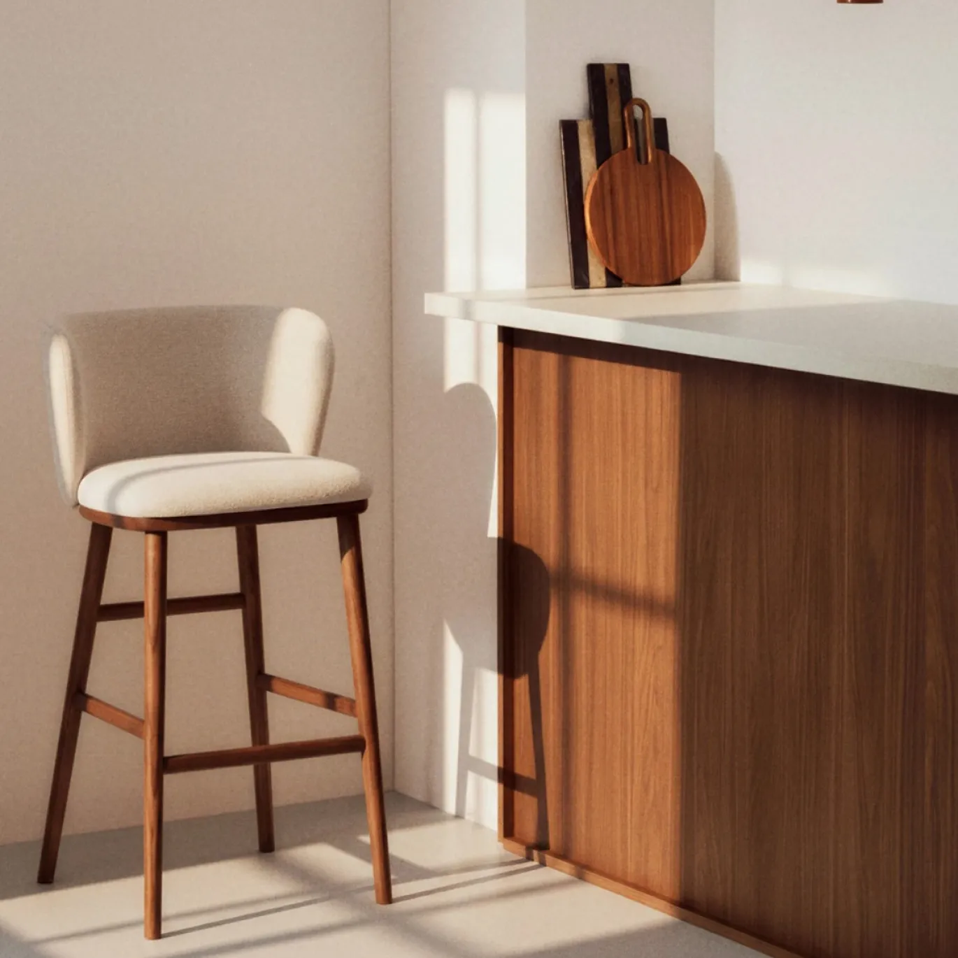 Kave Home Barkruk Ciselia Chenille Beige/Walnoot