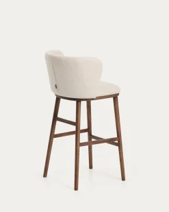 Kave Home Barkruk Ciselia Chenille Beige/Walnoot